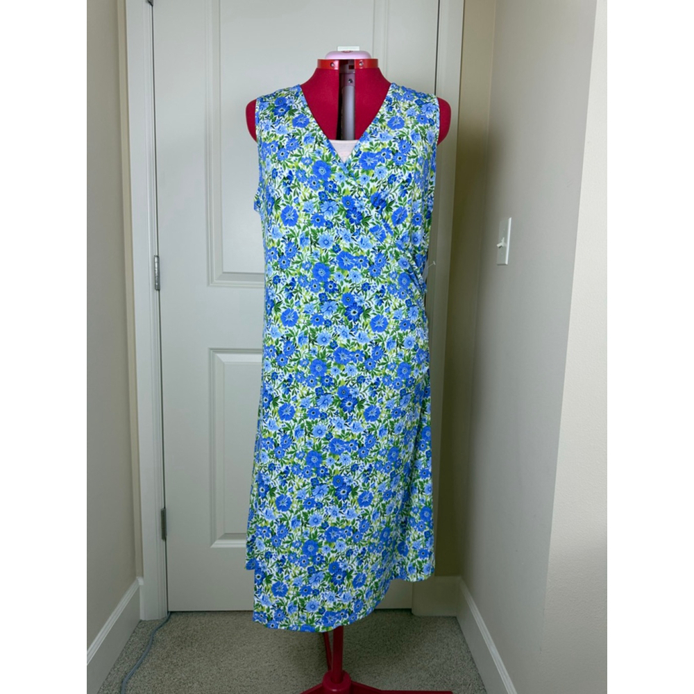 NWT Women's By Design Blue Green Floral Midi Wrap Dress Plus Size 1X - Picture 4 of 14